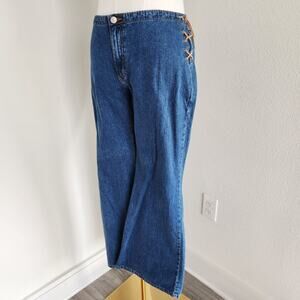 Vintage Y2K Jordache  Mid Rise Flare Jeans Leather Lace-Up Side Western